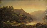 Mountain Canvas Paintings - New England Mountain Lake at Sunrise
